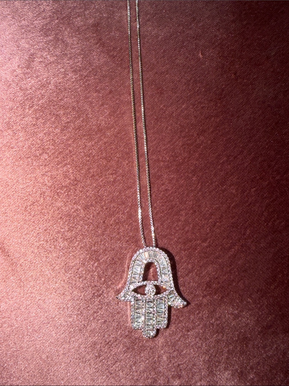 Sterling Silver Hamsa Hand CZ Pendant Necklace - Silver